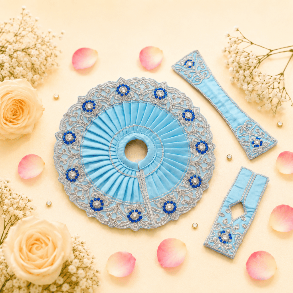 Baby Blue Crystal Embroidered Ladoo Gopal Poshak Set - JalanJi