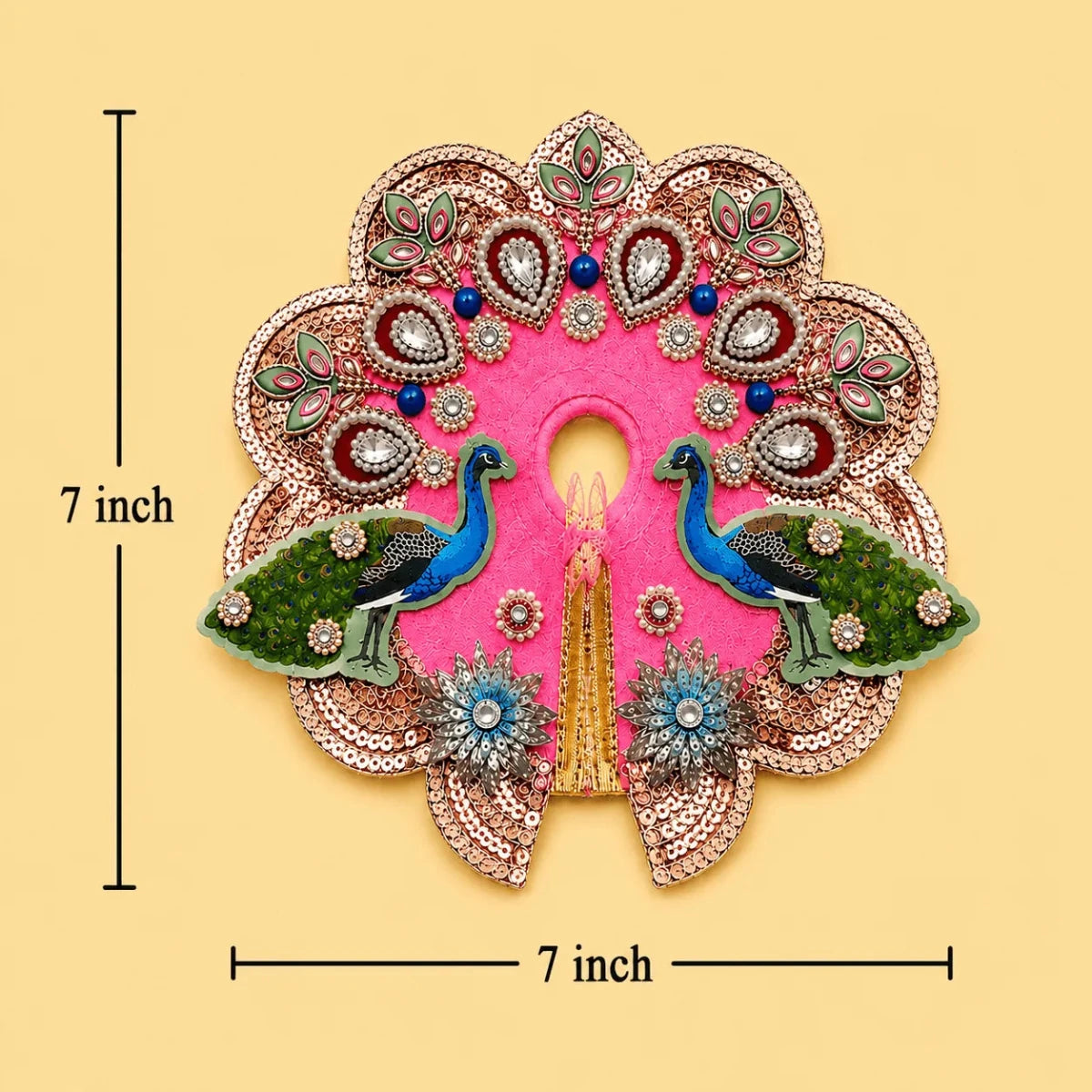 Bal Krishna Peacock Embroidered Laddu Gopal Poshak Set - Pink (Size 3) - JalanJi