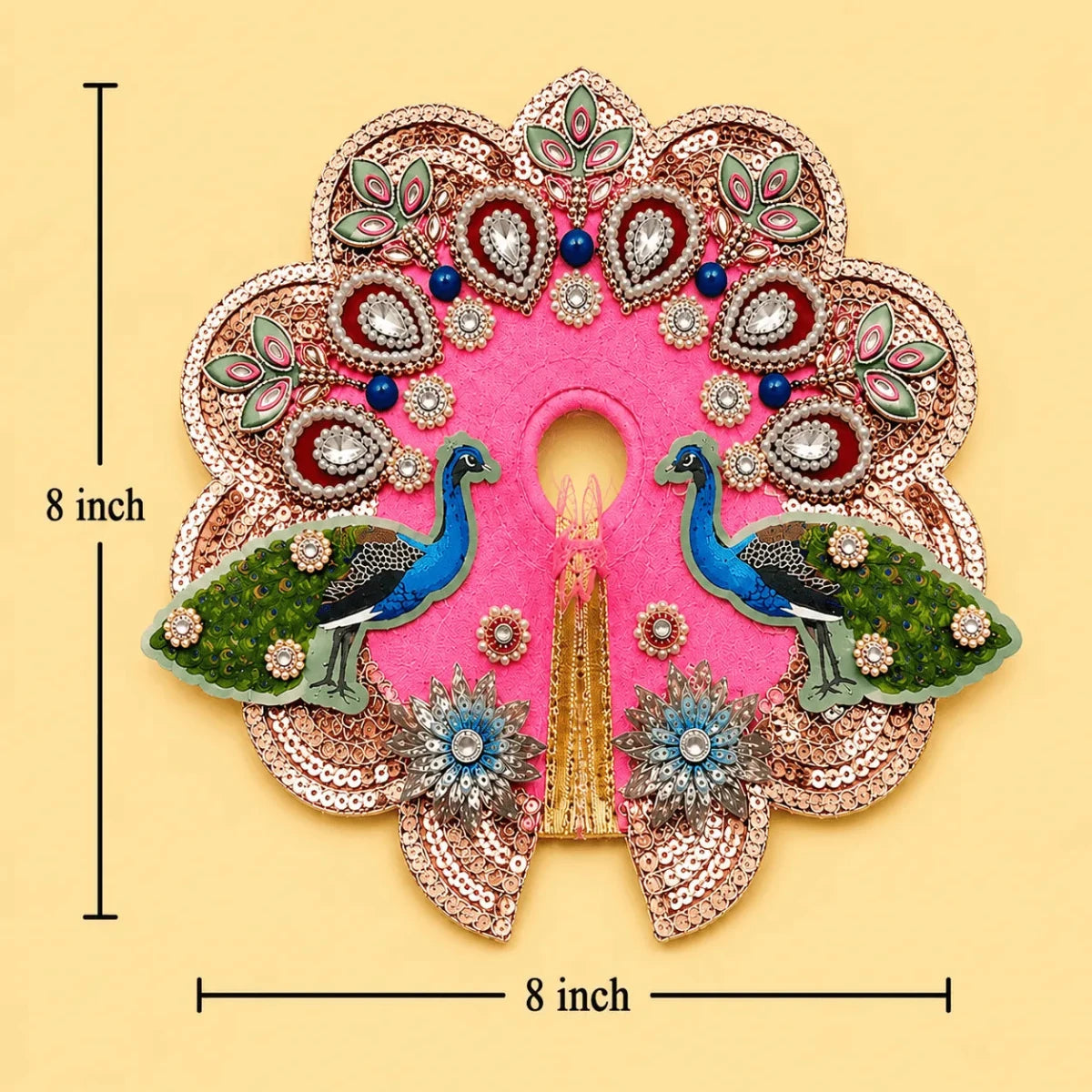 Bal Krishna Peacock Embroidered Laddu Gopal Poshak Set - Pink (Size 4) - JalanJi