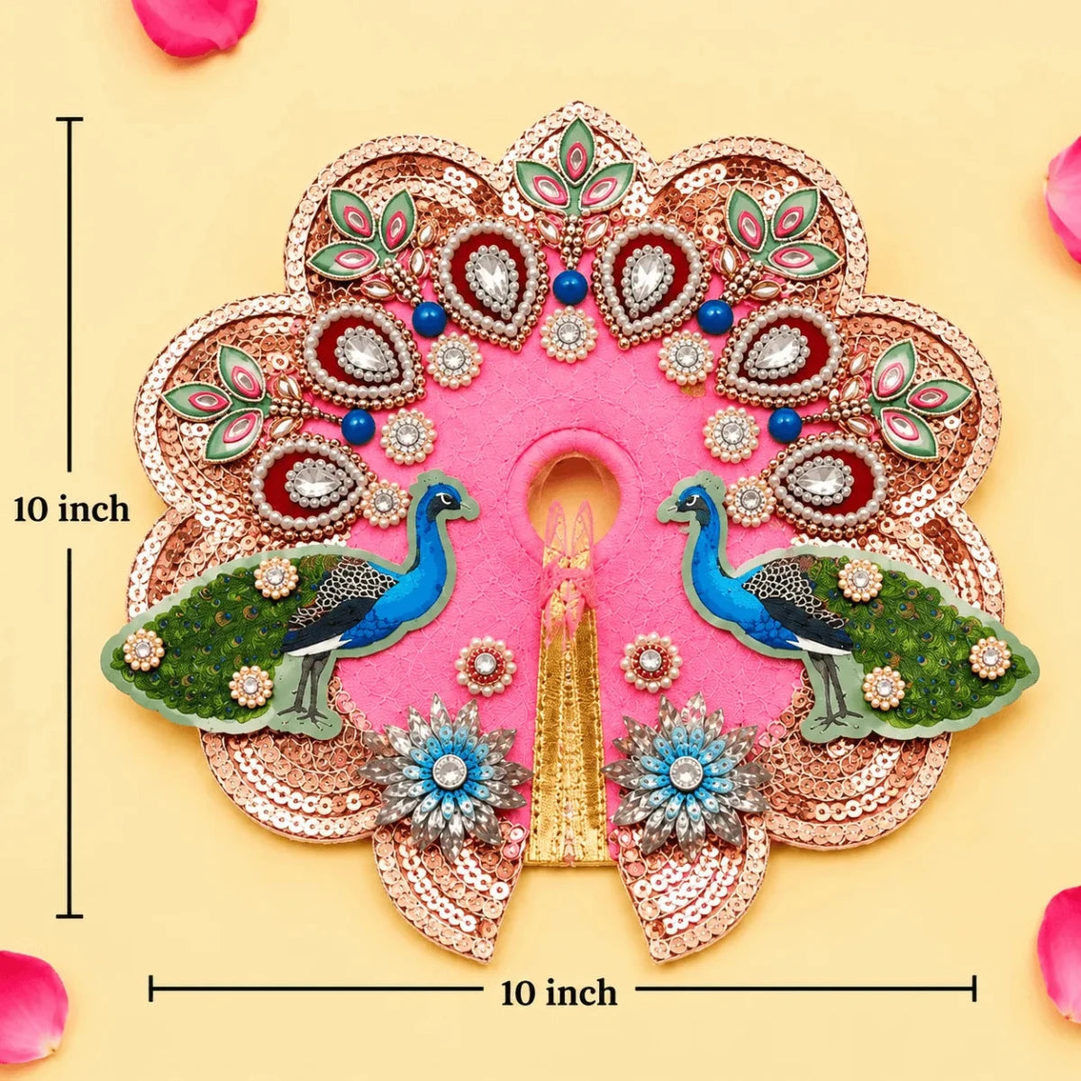 Bal Krishna Peacock Embroidered Laddu Gopal Poshak Set - Pink (Size 5 - Var 2) - JalanJi