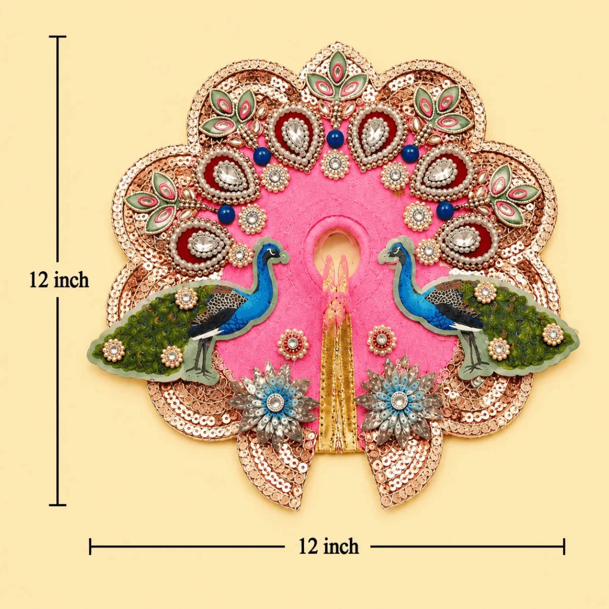 Bal Krishna Peacock Embroidered Laddu Gopal Poshak Set - Pink (Size 6) - JalanJi