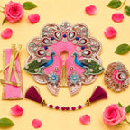 Bal Krishna Peacock Embroidered Laddu Gopal Poshak Set - Pink (Size 6) - JalanJi