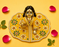 Silk Pearl & Emerald Floral Laddu Gopal Poshak Set with Choli - Yellow (Size 4)