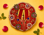 Silk Kundan & Pearl Floral Laddu Gopal Poshak Set with Choli - Red (Size 4)