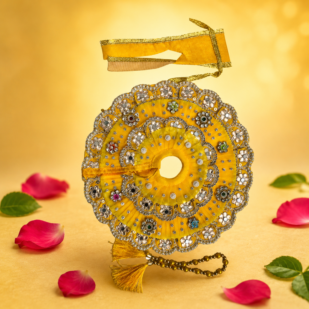 Multi-Tiered Mirror Work Laddu Gopal Poshak - Yellow (Size 5)