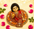 Embellished Silk Laddu Gopal Poshak Set with Patka & Choli - Orange & Red (Size 4)