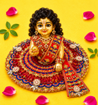 Pearl Work Laddu Gopal Poshak Set with Patka - Maroon & Orange (Size 5)