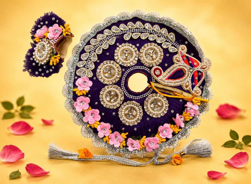 Velvet 3D Floral Laddu Gopal Poshak with Mukut - Purple (Size 5)