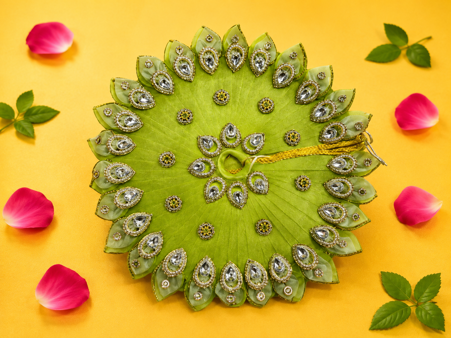 Pleated Petal Kundan Laddu Gopal Poshak - Pista Green (Size 6)