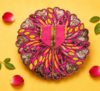 Sequin Heart Motif Laddu Gopal Poshak - Hot Pink & Yellow (Size 5)