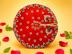 Pleated Peacock Kundan Laddu Gopal Poshak - Red (Size 6)