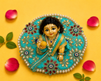 Silk Kundan & Pearl Floral Laddu Gopal Poshak Set with Choli - Turquoise Blue (Size 4)
