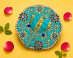Silk Kundan & Pearl Floral Laddu Gopal Poshak Set with Choli - Turquoise Blue (Size 4)