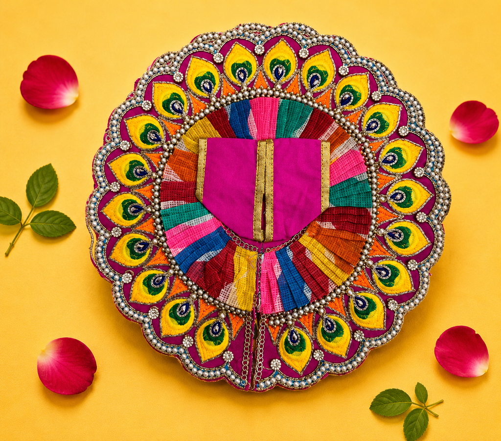 Magenta Peacock Border Laddu Gopal Poshak - Multicolor (Size 6)