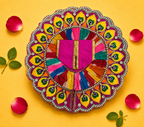 Magenta Peacock Border Laddu Gopal Poshak - Multicolor (Size 6)