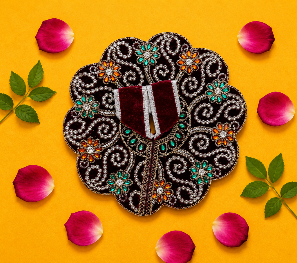 Velvet Silver Swirl Laddu Gopal Poshak - Wine Maroon (Size 5)