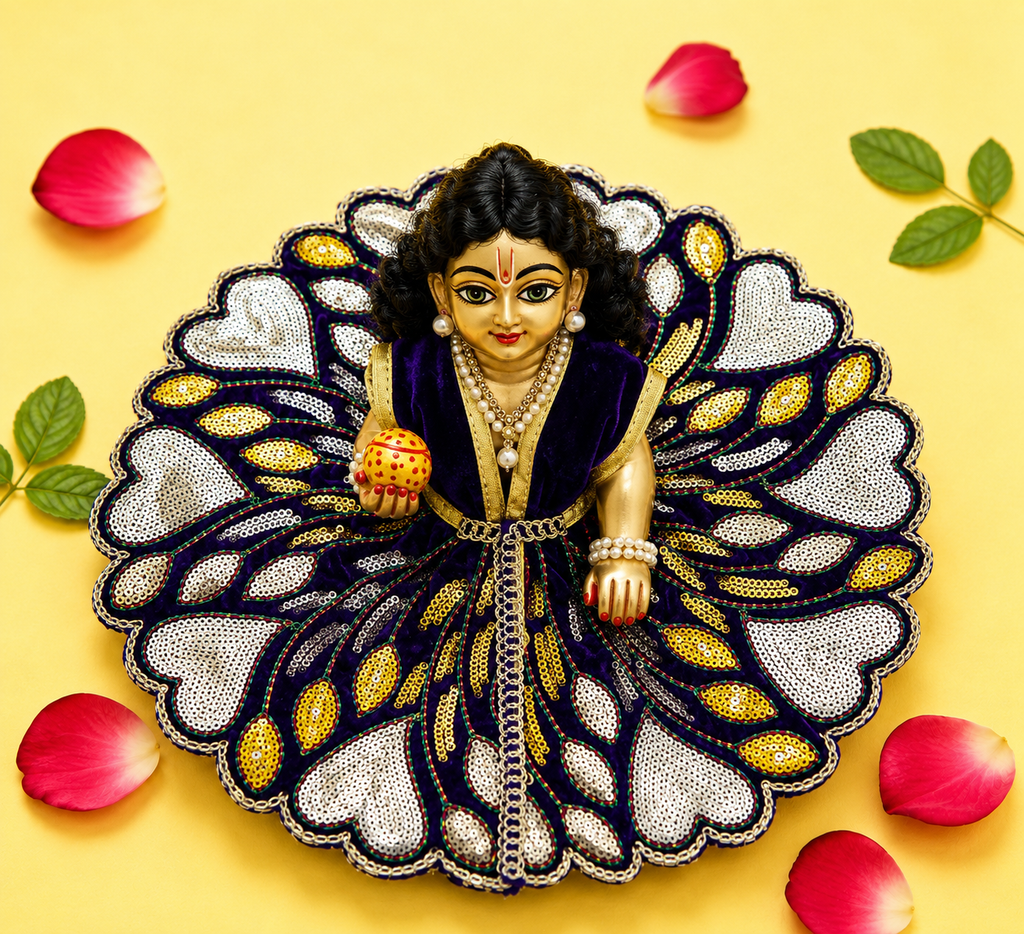 Velvet Sequin Heart Motif Laddu Gopal Poshak - Purple (Size 5)