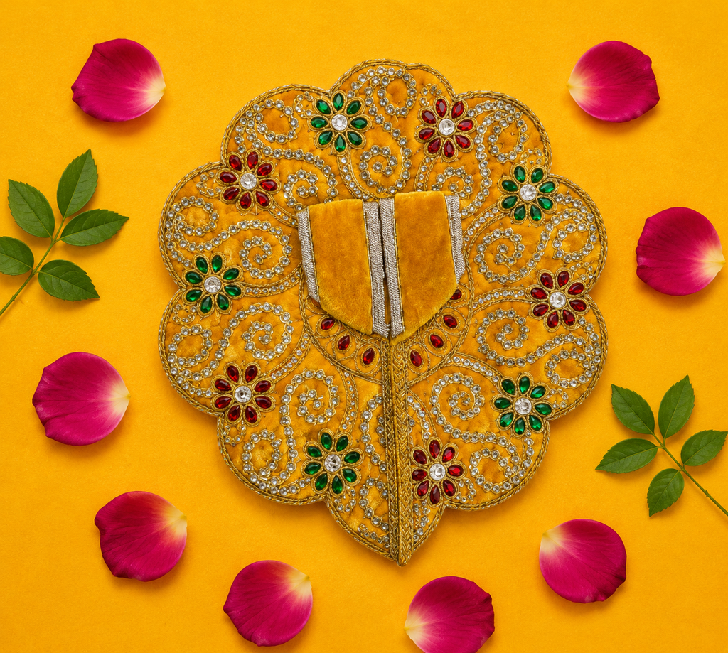 Velvet Silver Swirl Laddu Gopal Poshak - Yellow (Size 5)