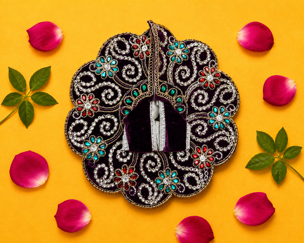 Velvet Silver Swirl Laddu Gopal Poshak - Deep Purple (Size 5)