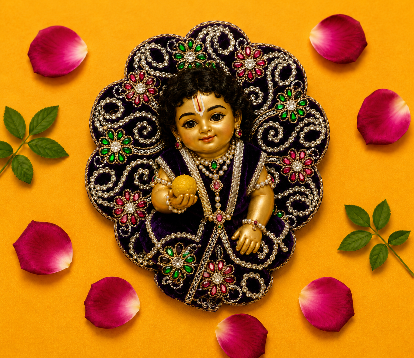 Velvet Silver Swirl Laddu Gopal Poshak - Midnight Blue (Size 5)