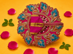 Zari Floral Laddu Gopal Poshak Set with Choli - Magenta & Blue (Size 4)