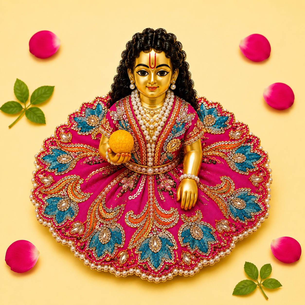 Zari Floral Laddu Gopal Poshak Set with Choli - Magenta & Blue (Size 4)
