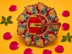 Zari Floral Laddu Gopal Poshak Set with Choli - Red & Yellow (Size 4)