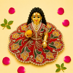 Zari Floral Laddu Gopal Poshak Set with Choli - Red & Yellow (Size 4)