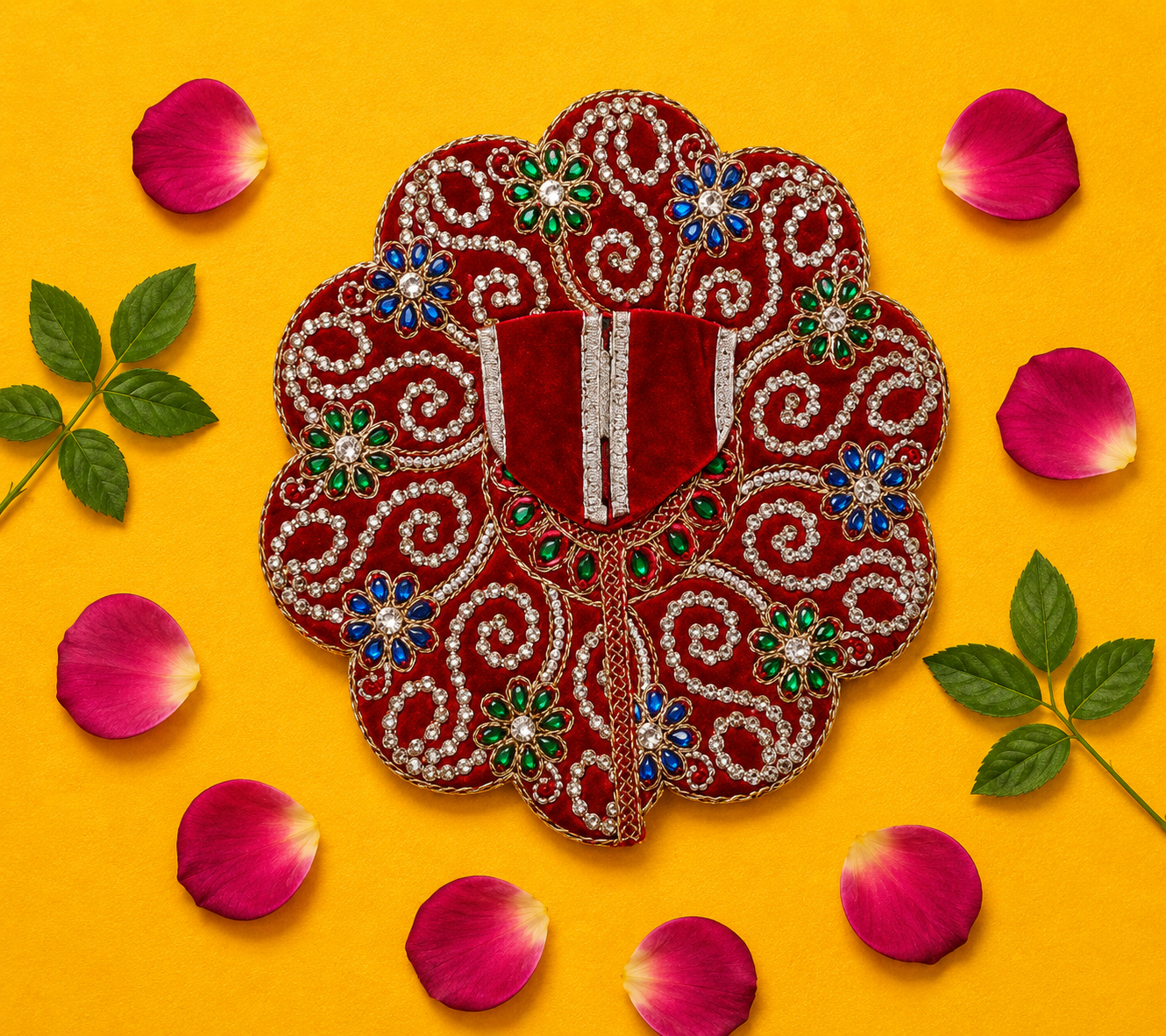 Velvet Silver Swirl Laddu Gopal Poshak - Red (Size 5)