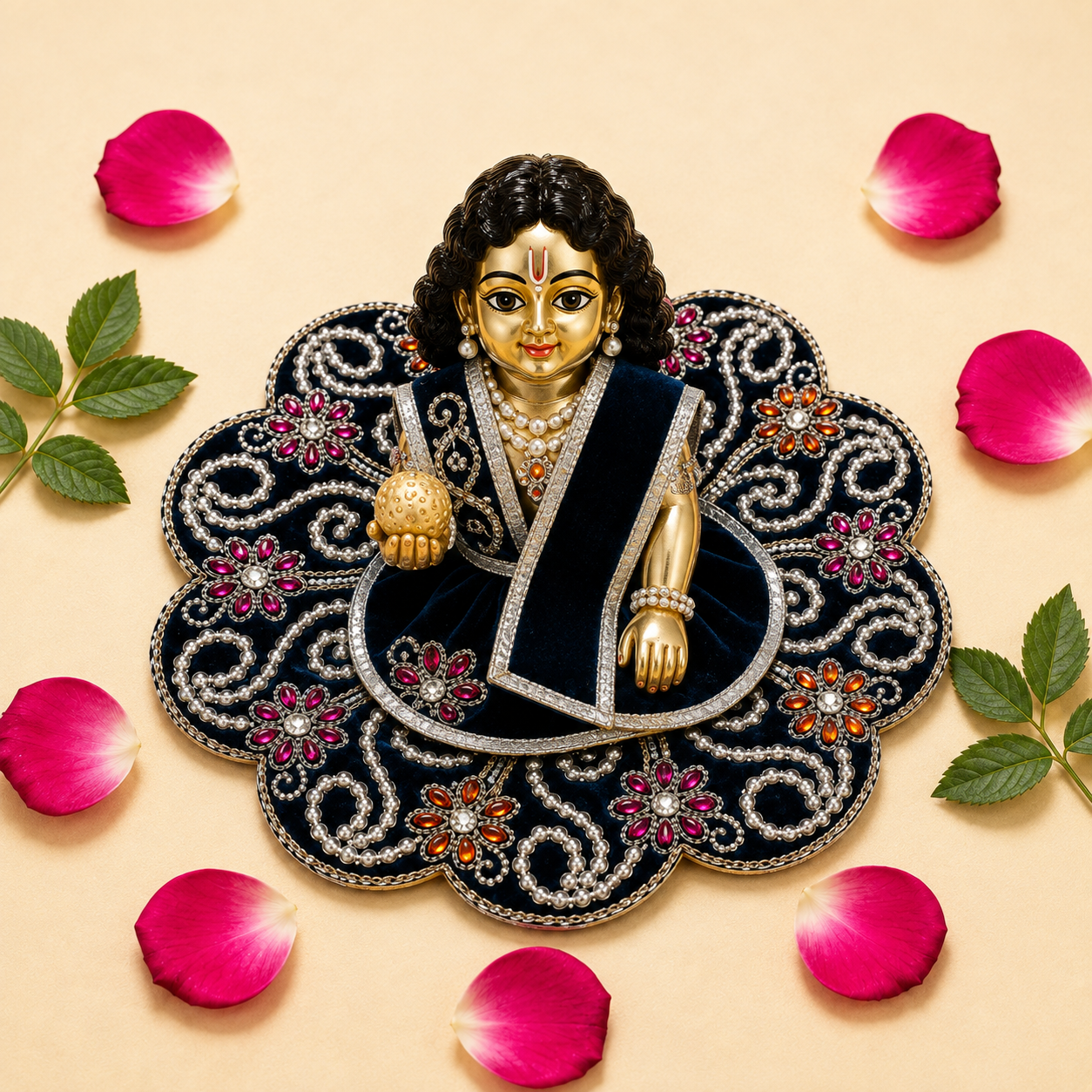 Velvet Silver Swirl Laddu Gopal Poshak - Deep Teal (Size 5)