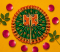 Mor Pankh Print Laddu Gopal Poshak Set with Choli - Green & Orange (Size 5)