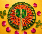 Mor Pankh Print Laddu Gopal Poshak Set with Choli - Orange & Green (Size 5)