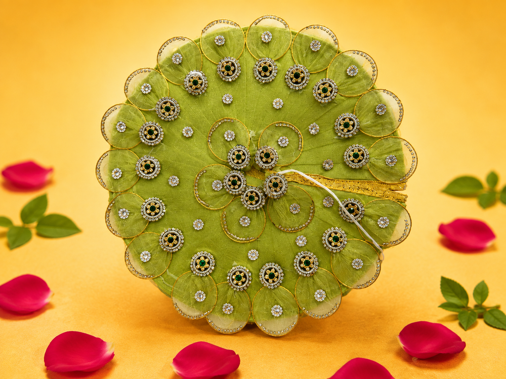 Net Scalloped Border Laddu Gopal Poshak - Light Green (Size 5)