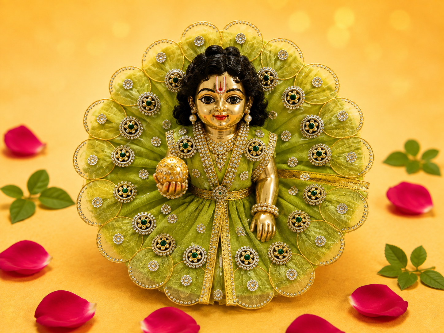 Net Scalloped Border Laddu Gopal Poshak - Light Green (Size 5)