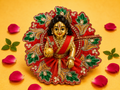 Zari Floral Laddu Gopal Poshak Set with Choli - Orange & Green (Size 4)