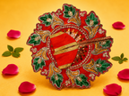 Zari Floral Laddu Gopal Poshak Set with Choli - Orange & Green (Size 4)