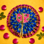 Mor Pankh Print Laddu Gopal Poshak Set with Choli - Blue & Pink (Size 5)