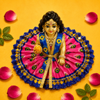 Mor Pankh Print Laddu Gopal Poshak Set with Choli - Pink & Blue (Size 5)