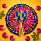 Mor Pankh Print Laddu Gopal Poshak Set with Choli - Pink & Blue (Size 5)