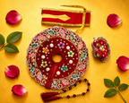 Velvet Laddu Gopal Poshak Set with Matching Mukut - Red (Size 5)