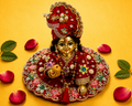 Velvet Laddu Gopal Poshak Set with Matching Mukut - Red (Size 6)