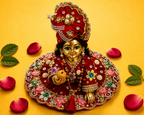 Velvet Laddu Gopal Poshak Set with Matching Mukut - Red (Size 5)