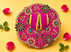Silk Emerald & Pearl Floral Laddu Gopal Poshak Set with Choli - Magenta (Size 6)