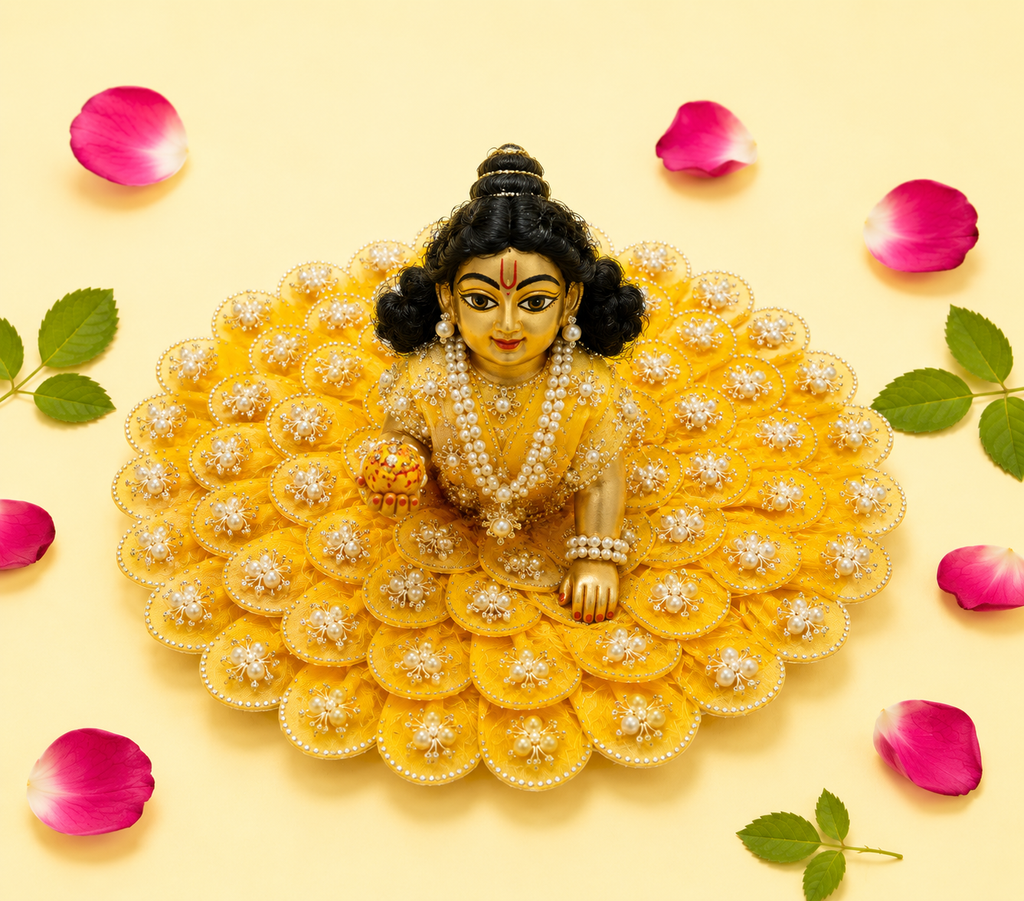 Layered Petal Pearl Cluster Laddu Gopal Poshak - Yellow (Size 6)
