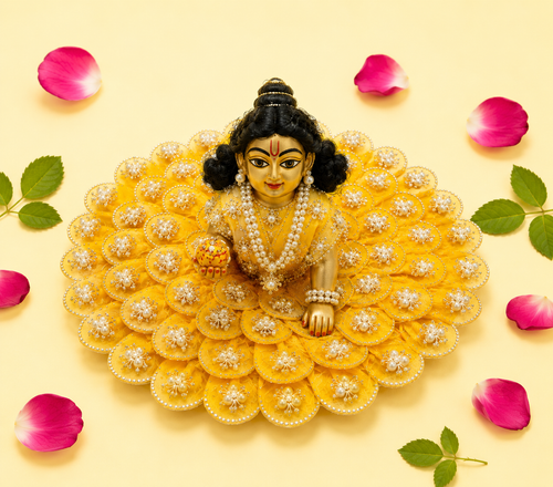 Layered Petal Pearl Cluster Laddu Gopal Poshak - Yellow (Size 6)