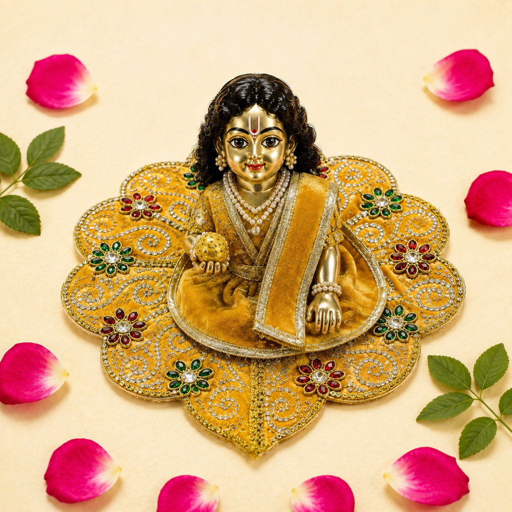 Velvet Silver Swirl Laddu Gopal Poshak - Yellow (Size 5)