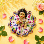 Elegant White & Pink Feather Print Laddu Gopal Poshak with Scalloped Border - JalanJi