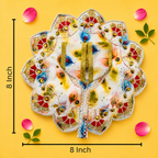 Elegant White & Red Feather Print Laddu Gopal Poshak with Scalloped Border - JalanJi