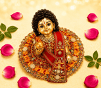 Embellished Silk Laddu Gopal Poshak Set with Patka & Choli - Orange & Red (Size 4) - JalanJi