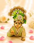 Green Pearl & Crystal Embellished - Laddu Gopal Mukut - JalanJi